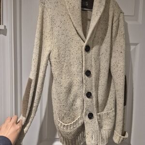 Men's Beige Shawl Collar Cardigan